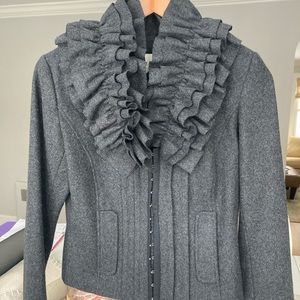 Hinge wool blend ruffle collar jacket - charcoal. Size small